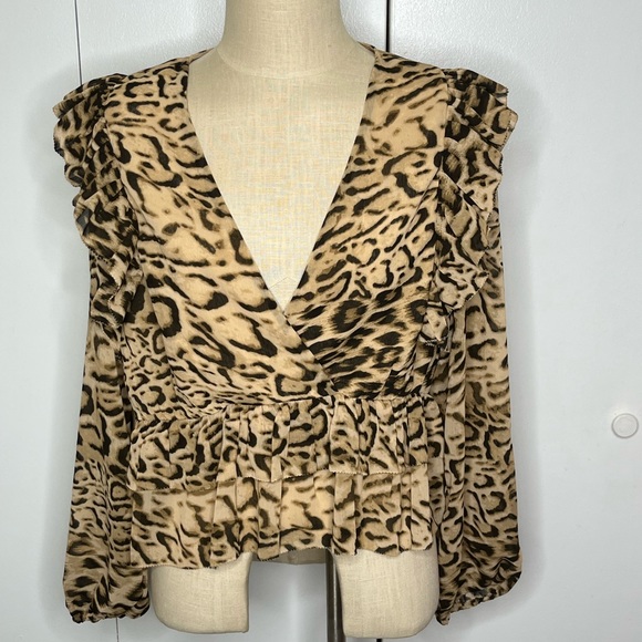 Leopard Print Ruffle Tiered Peplum Blouse